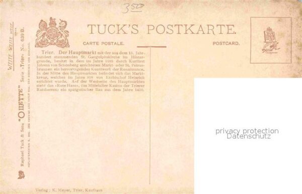 Verlag Tucks Oilette Nr. 639 B Trier Hauptmarkt Charles E. Flowe – Bild 2