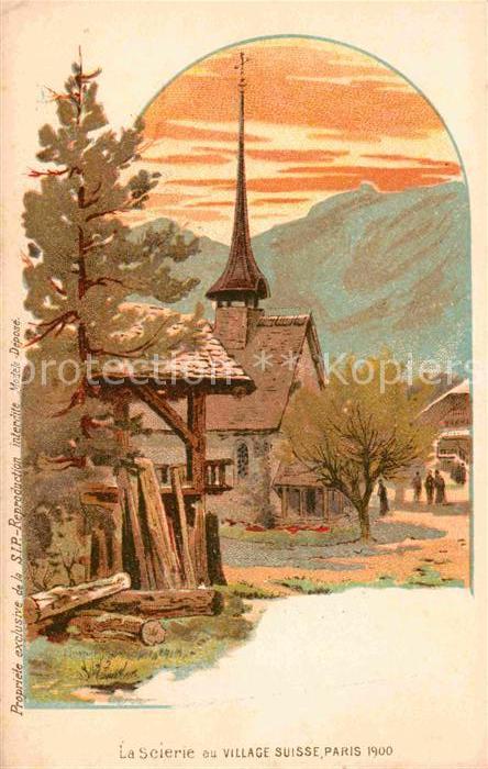 Exposition Universelle Paris 1900 Scierie Village Suisse Litho