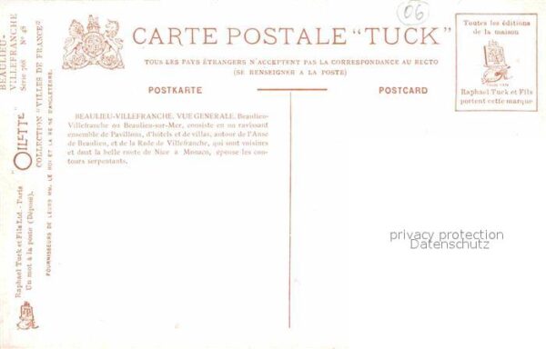 Verlag Tucks Oilette Nr. 48 Beaulieu-Villefranche Vue Generale – Bild 2