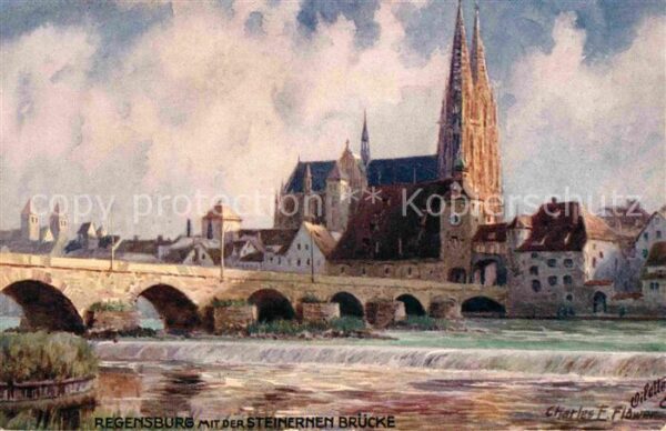 Verlag Tucks Oilette Nr. 711 Regensburg Steinerne Brücke Charles