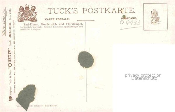 Verlag Tucks Oilette Nr. 735 Bad Elster Gondelteich Floratempel – Bild 2