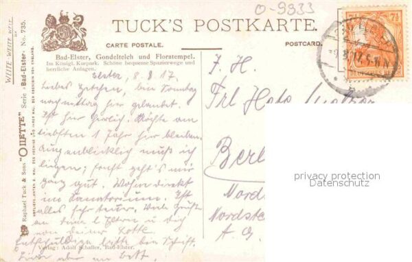 Verlag Tucks Oilette Nr. 735 Bad Elster Gondelteich Floratempel – Bild 2
