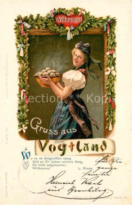 Trachten Vogtland Klösse Gedicht Litho L. Riedel