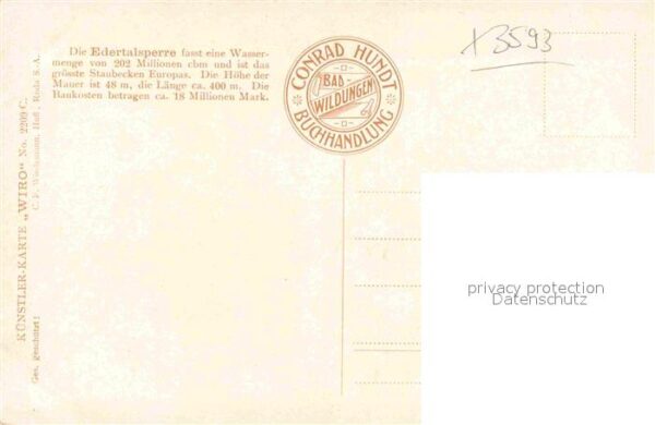 Verlag WIRO Wiedemann Nr. 2209 C Edertalsperre – Bild 2