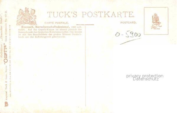 Verlag Tucks Oilette Nr. 171 B Eisenach Burschenschaftsdenkmal – Bild 2
