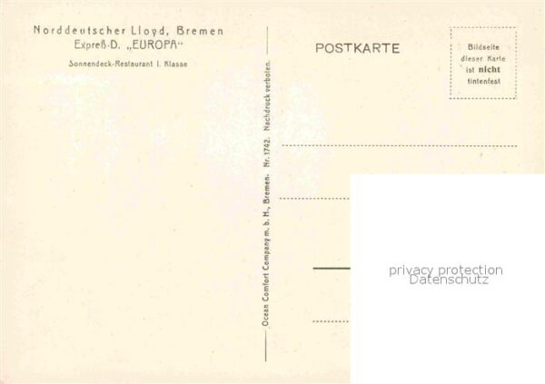 Dampfer Oceanliner Europa Sonnendeck-Restaurant 1. Klasse – Bild 2