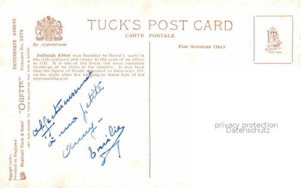 Verlag Tucks Oilette Nr. 3274 Jedburgh Abbey – Bild 2