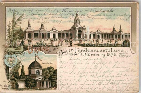 Ausstellung Bayr Landes Nuernberg 1896 Kunsthalle Industriegebäude Litho