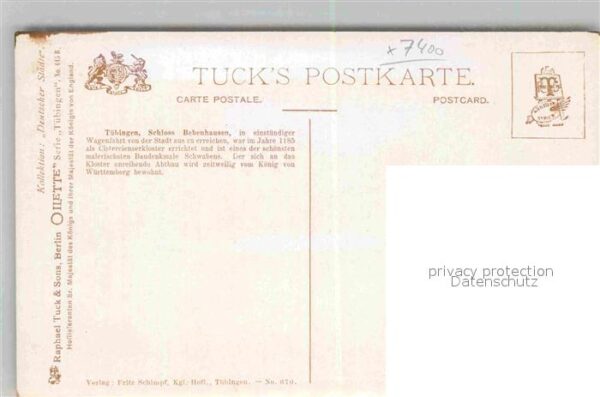 Verlag Tucks Oilette Nr. 645 B Tübingen Schloss Bebenhausen Char – Bild 2