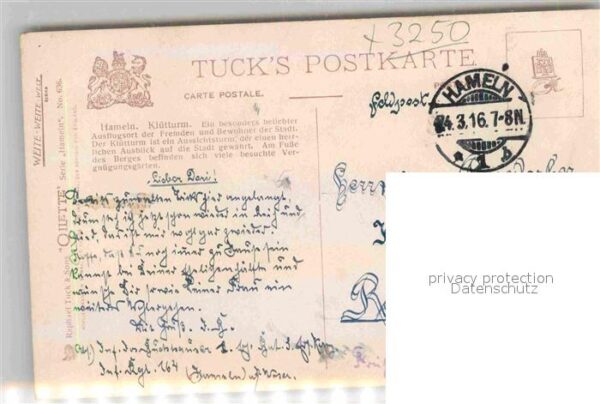 Verlag Tucks Oilette Nr. 696 Hameln Klütturm Charles E- Flower – Bild 2