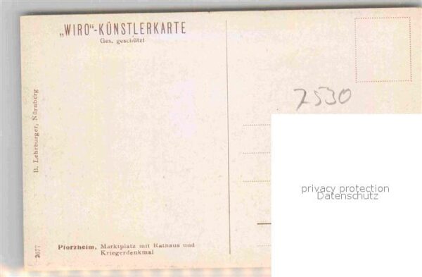 Verlag WIRO Wiedemann Nr. 2677 Pforzheim Marktplatz Rathaus Krieg – Bild 2