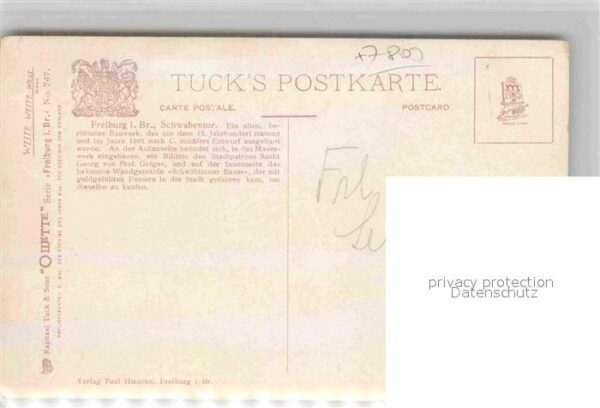 Verlag Tucks Oilette Nr. 747 Freiburg im Breisgau Schwabentor J. – Bild 2