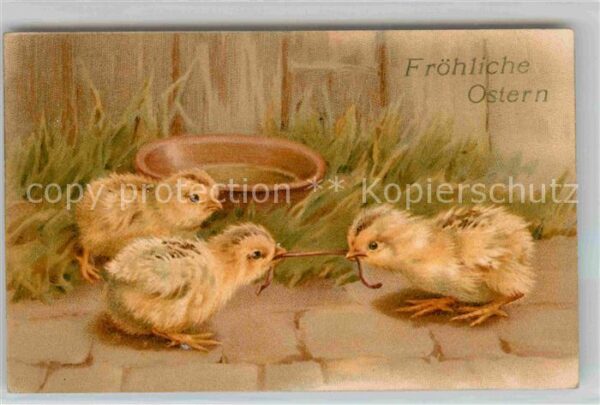 Ostern Easter Paques Küken Wurm Litho