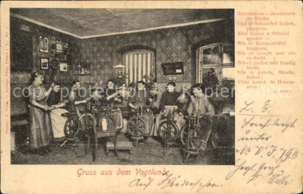 Spinnrad Vogtland Frauen Trachten Gedicht L. Rie