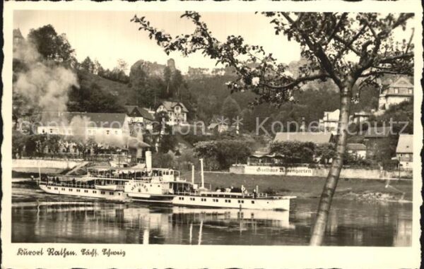 Dampfer Seitenrad Meissen Rathen Gasthaus Rosengarten