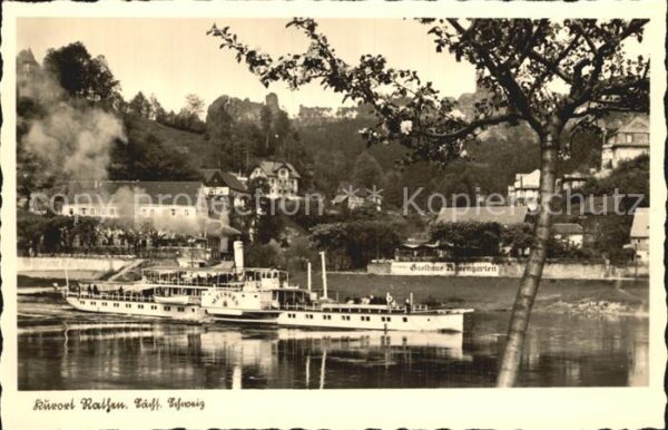 Dampfer Seitenrad Meissen Rathen Gasthaus Rosengarten
