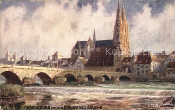 Verlag Tucks Oilette Nr. 711 Regensburg Steinerne Brücke Charles
