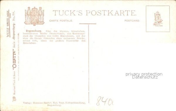 Verlag Tucks Oilette Nr. 711 Regensburg Steinerne Brücke Charles – Bild 2