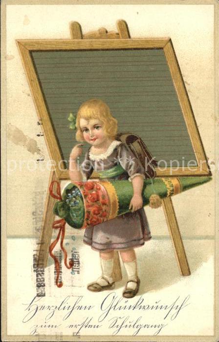 Schultafel Einschulung Kind Schultüte Litho