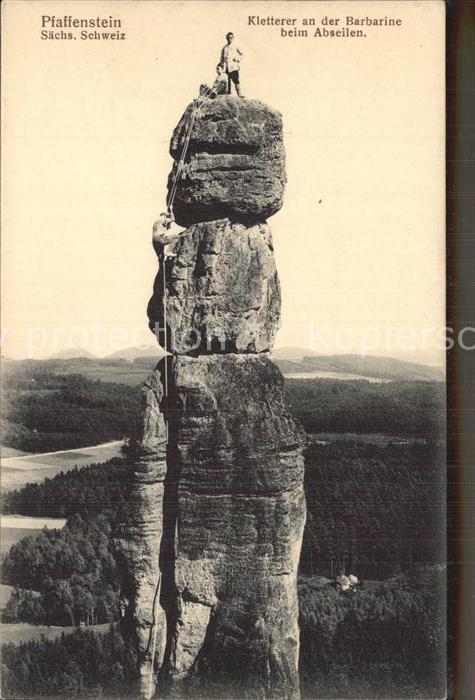 Klettern Bergsteigen Barbarine Pfaffenstein Abseilen