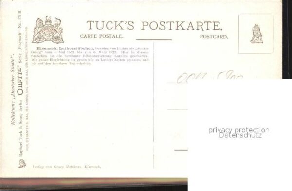 Verlag Tucks Oilette Nr. 171 B Eisenach Lutherstübchen P. Thomas – Bild 2
