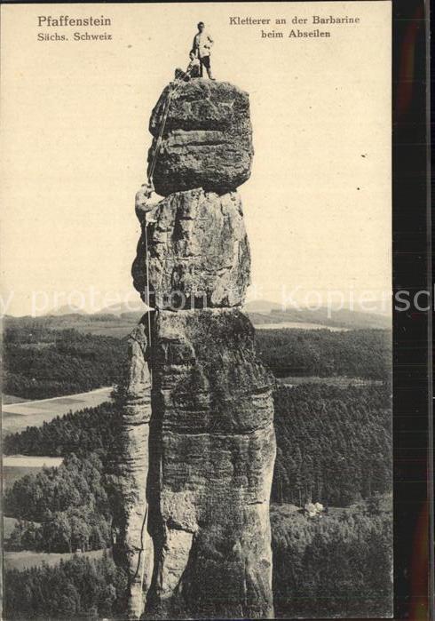 Klettern Bergsteigen Pfaffenstein Barbarine Abseilen