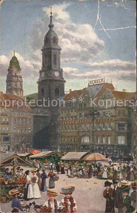 Dresden Altmarkt Blumenmarkt Kreuzkirche Rathau