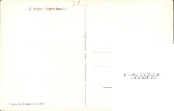Kuenstlerkarte K. Mons Schwälmerin Tracht Hessen Nr. 2 – Bild 2
