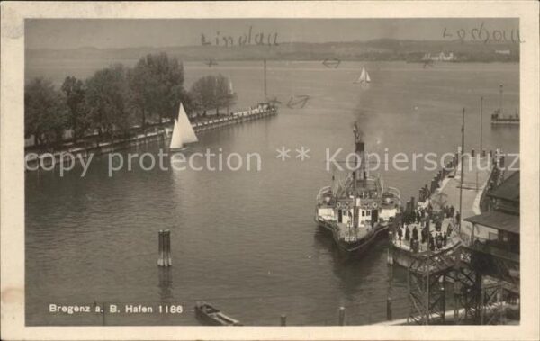 Dampfer Binnenschifffahrt Segelboot Bregenz a. B. Hafen