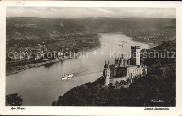 Foto Kratz Nr. 9 Schloß Stolzenfels Dampfer Rhein
