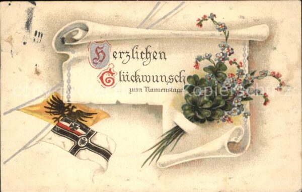 Namenstag Namenskarte Kleeblätter Blumen Schwarz-Weiss-Rot Fa
