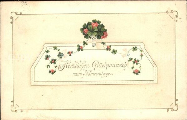 Namenstag Namenskarte Blumen Kleeblätter