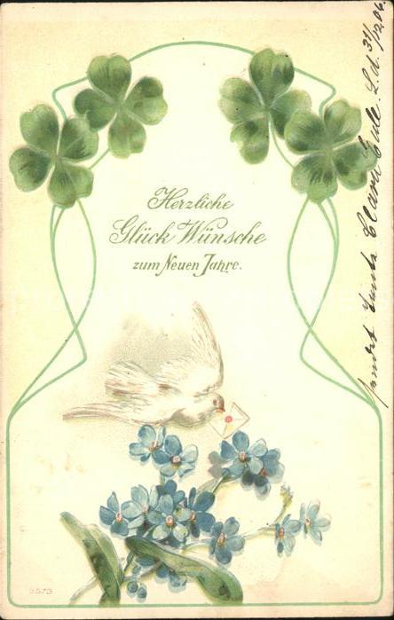 Brieftaube Carrier Pigeon voyageur Neujahr Blumen Kleeblätter