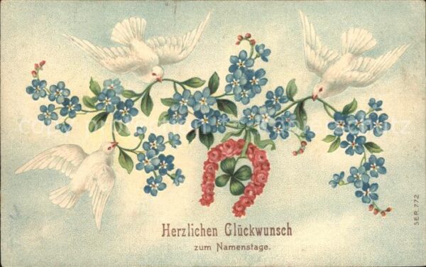 Tauben Namenstag Hufeisen Blumen