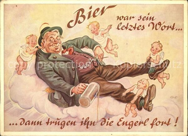 Bier Engel Wolke Zigarillo Lengauer-Karte Nr