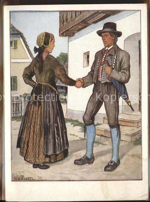 Trachten Kärnten-Rosental Künstlerkarte M. E. Fo
