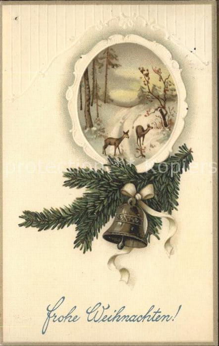Kirchenglocke Churchbell Cloche Eglise Tannenzweig Rehe Weihnachten