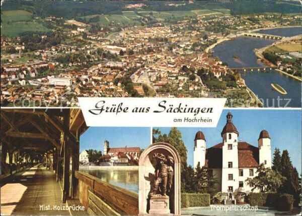Bad Saeckingen Fliegeraufnahme Holzbrücke Trompetersch