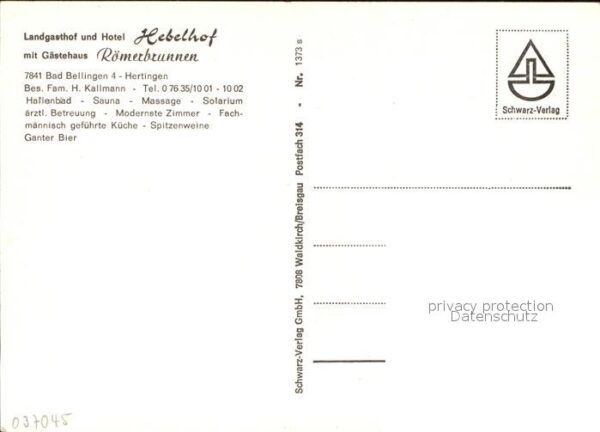 Bad Bellingen Gasthaus Hotel Hebelhof H. Kallmann – Bild 2