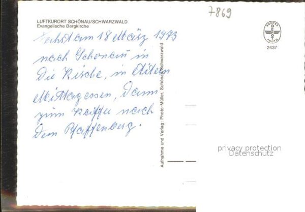 Schoenau Schwarzwald Evangelische Berkirche Künstlerkarte – Bild 2
