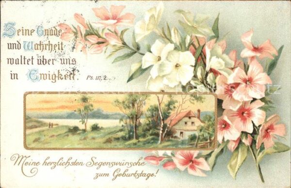 Gedicht auf AK Kirche Blumen Geburtstag