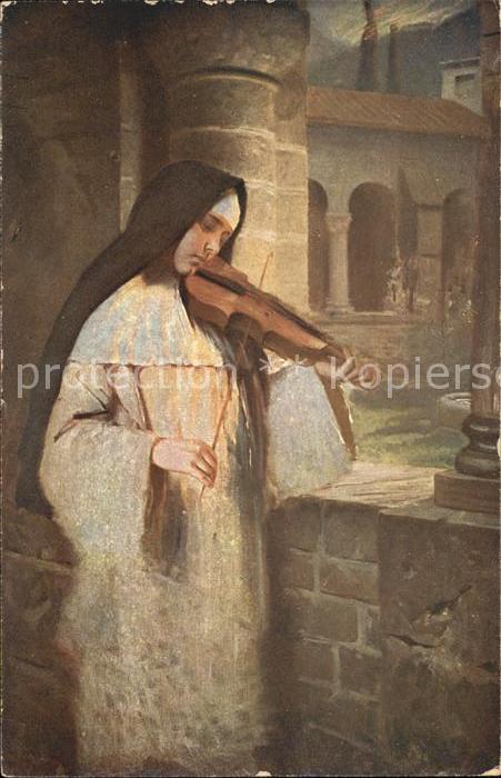 Nonnen Geige Künstlerkarte Ave Maria Hermann K