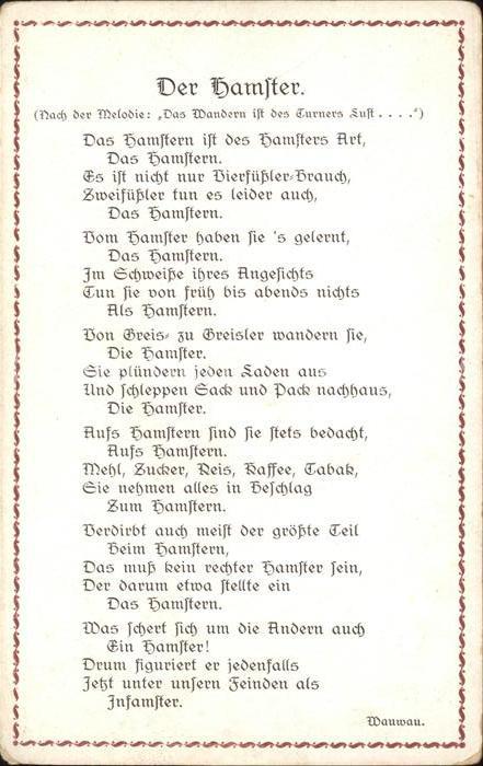 Gedicht auf AK Der Hamster Melodie