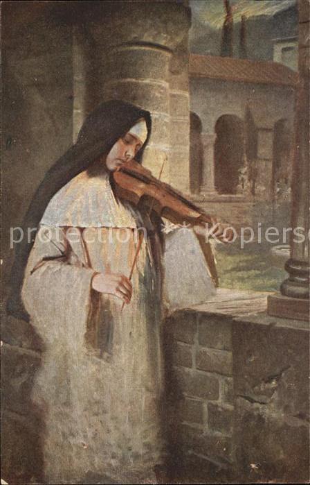 Geige Nonne Künstlerkarte