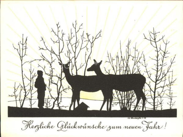 Scherenschnitt Schattenbildkarte Neujahr Glückwünsche