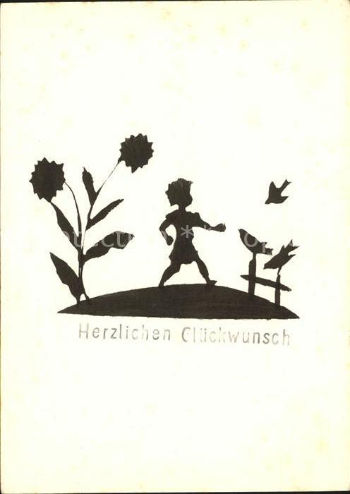 Scherenschnitt Schattenbildkarte Kind Vogel Herzlichen Glückwünsch