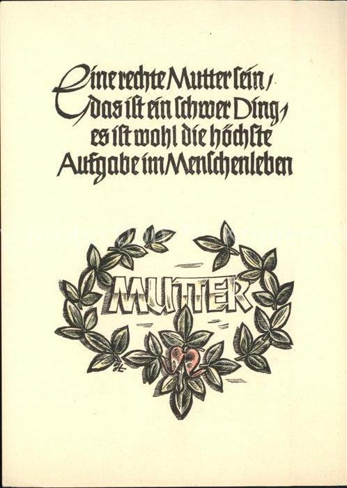 Kuenstlerkarte Mutter Spruch Holzschnitt