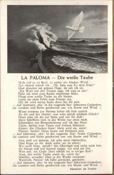 Liederkarte La Paloma die weiße Taube