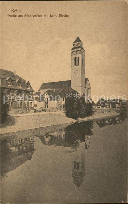 Kehl Rhein Partie am Stadtweiher Katholische Kirch