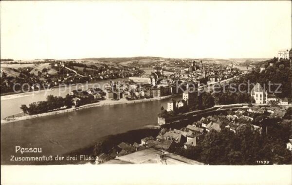 Passau Zusammenfluss der drei Flüsse Donau Inn
